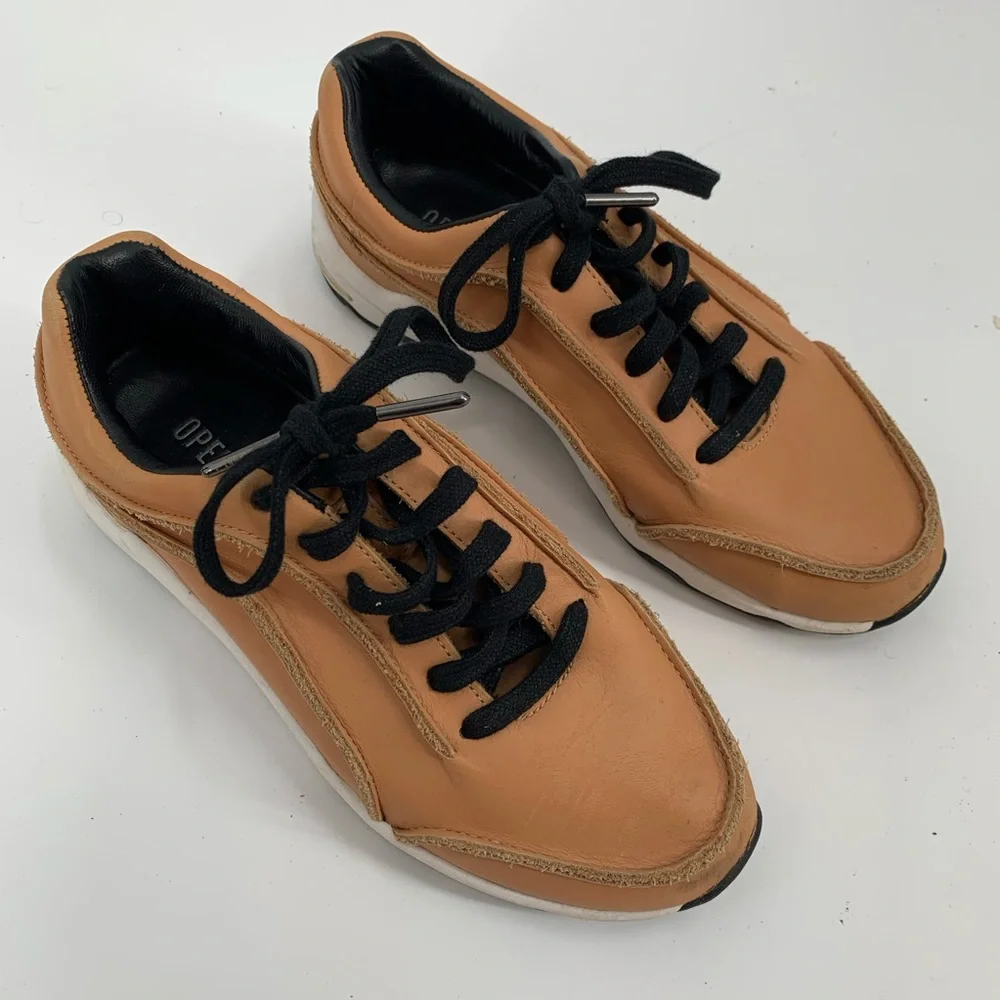 Opening Ceremony Tan Leather Sneaker with Black Laces and White Sole
